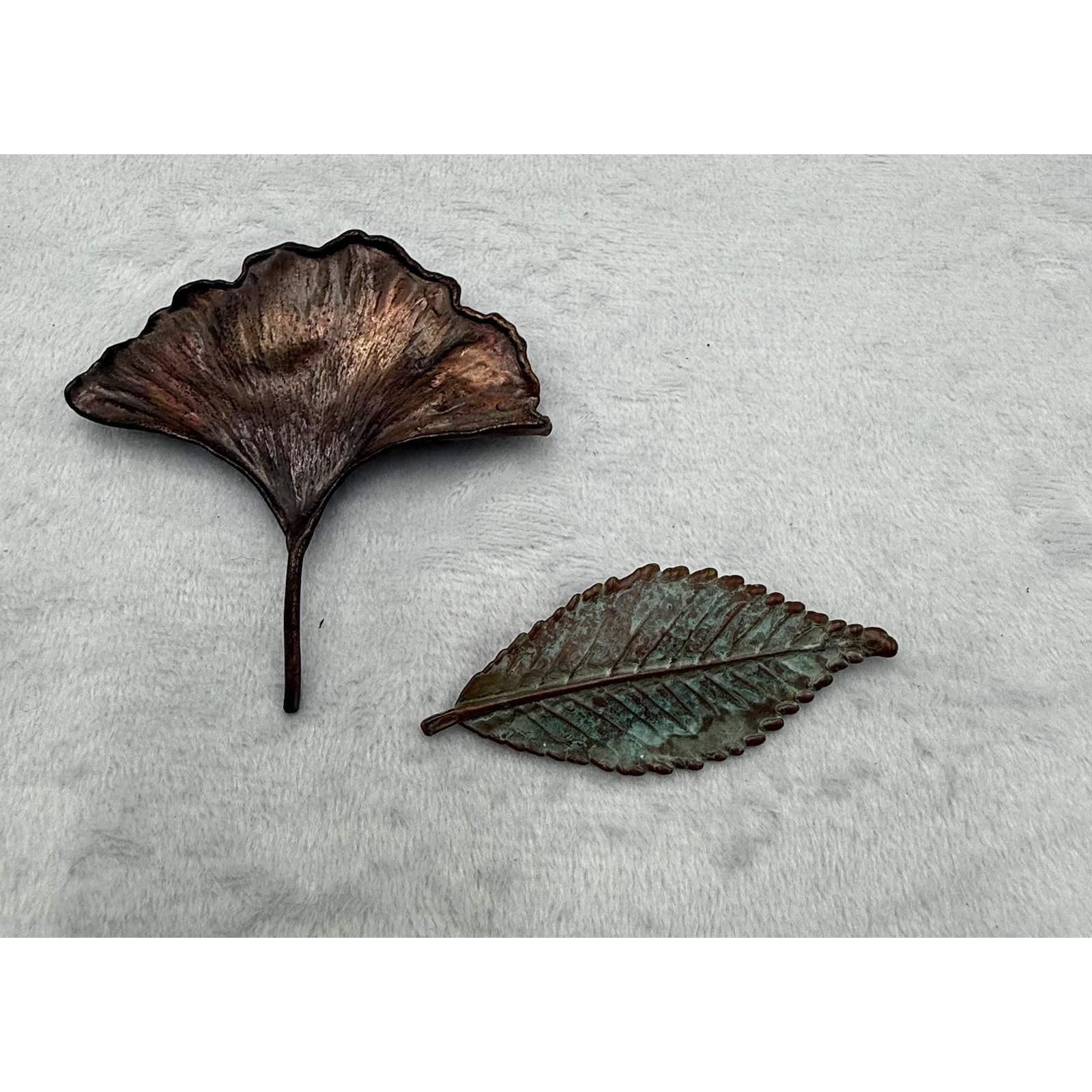 Of Nature Ginkgo & Elm Leaf Set Broach Pin Copper Jewelry